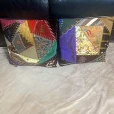 Par de travesseiros Crazy Quilt feitos à mão 13” patchwork teias de aranha boho exclusivo comprar usado  Enviando para Brazil