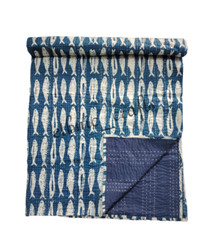 Colcha Kantha de algodón hecha a mano india con estampado de bloques manta edredón segunda mano  Embacar hacia Mexico