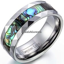 Anel de casamento unissex de carboneto de tungstênio 8 mm com incrustação de concha Abalone borda chanfrada comprar usado  Enviando para Brazil