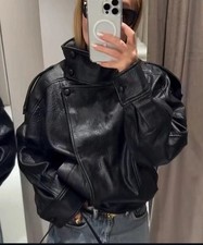 Używany, Zara Sztuczna czarna skórzana kurtka bomberka Wirusowa trendy Rozmiar XS SMALL MEDIUM na sprzedaż  Wysyłka do Poland