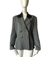 Jaqueta Blazer CHRISTIAN LINARES Vintage Cinza Lã Acabamento Couro Peito Duplo Tamanho 42 comprar usado  Enviando para Brazil