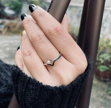 Anel de casamento feminino de prata esterlina 925 com diamante preto e moissanita comprar usado  Enviando para Brazil