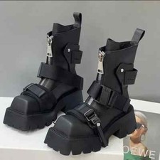 Botas de couro genuíno 2024 tubo plataforma botas cinto fivela legal motociclista bota grossa comprar usado  Enviando para Brazil
