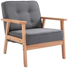 Pojedyncza sofa Fotel wypoczynkowy Drewniany fotel Tapicerowane krzesło Podłokietniki Len Szary na sprzedaż Pojedyncza sofa Fotel wypoczynkowy Drewniany fotel Tapicerowane krzesło Podłokietniki Len Szary na sprzedaż  Wysyłka do Poland