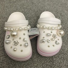 CROCS Fabrycznie nowy z metką - Crocband Chodaki Gruszka DIY Damski Rozmiar 9 Biały i różowy Opaska Wspaniały! na sprzedaż  Wysyłka do Poland