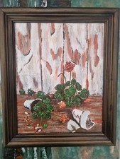 Deslumbrantes vasos quebrados de lona de arte acrílica com gerânios emoldurados por artista assinado comprar usado  Enviando para Brazil