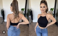 Blusa cropped OOTDFASH feminina moda boutique preta macia halter sem costura comprar usado  Enviando para Brazil