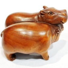 Estatueta Netsuke esculpida à mão Y7337 - 2" buxo esculpida: par de hipopótamos abraça comprar usado  Enviando para Brazil