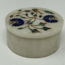 Caixa de armazenamento de joias arte feita à mão branca redonda warble 4"x4"x2" presente moderno para ela comprar usado  Enviando para Brazil