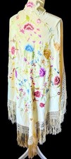 Antique Manila Piano Shawl Isabelino 19thC Silk Embroidered Wedding Flamenco  comprar usado  Enviando para Brazil