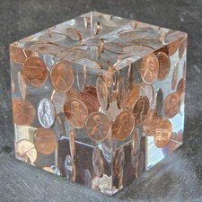 Cubo acrílico peso papel Lucite intocado 1969 centavo peso papel 3" comprar usado  Enviando para Brazil