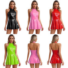 Vestido feminino gola alta couro sintético sem costas fantasia roupas sem mangas, usado comprar usado  Enviando para Brazil