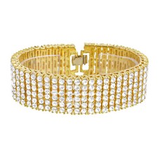 Men's Women's Fashion Gold Toned CZ Stoned Bling 6 Row 8" Bracelet NB 06 G, usado comprar usado  Enviando para Brazil
