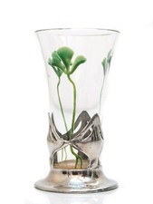 Mini vaso antigo Art Nouveau estanho polido metal e esmalte verde botão, usado comprar usado  Enviando para Brazil