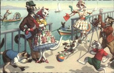 Usado, Cartão postal vintage animais vestidos fantasia gatos câmera barco calçadão cachorro mainzer comprar usado  Enviando para Brazil