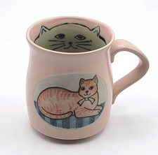 Caneca rosa pastel gatinho gato cinza dentro 8 oz xícara de café vintage, usado comprar usado  Enviando para Brazil