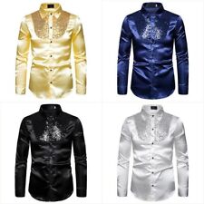 Herren Pailletten Vorne Lang Hemd Tanz Show Ball Party Kragen Bluse comprar usado  Enviando para Brazil