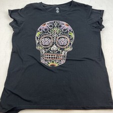 Camiseta negra calavera azúcar 100 % algodón para mujer, XL. “Forma de celebrar Halloween” segunda mano  Embacar hacia Mexico