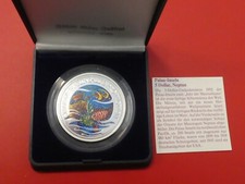 Używany, Palau, 5 dolarów, kolorowa moneta, Neptun, 1992, srebro, certyfikat/pudełko na sprzedaż  Wysyłka do Poland