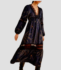 Vestido maxi Farm Rio preto renda manga balão gola V cetim leve NOVO P/ M comprar usado  Enviando para Brazil