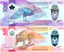 Filipinas CONJUNTO 2 UNC 50 100 Piso 2025/2024 polímero pavão leopardo P 237 238 comprar usado  Enviando para Brazil