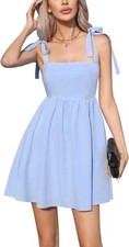 Mini vestido de verão feminino sem mangas com alça de gravata, azul claro, tamanho P comprar usado  Enviando para Brazil