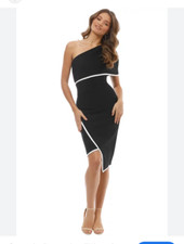 Vestido feminino Elliatt Emily preto com acabamento branco um ombro médio Bodycon comprar usado  Enviando para Brazil