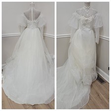 Vestido de noiva vintage ILGWU branco organz, ESTILO GUERRA CIVIL / vitoriano /mangas compridas comprar usado  Enviando para Brazil