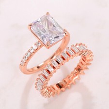 Anel de casamento feminino folheado a prata com zircão preto e cúbico tamanho 6-10, usado comprar usado  Enviando para Brazil