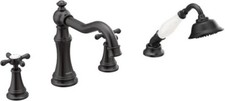 🌱 Guarnição de enchimento de banheira Moen Roman com chuveiro de mão, 2 alças transversais - Preto fosco LEIA comprar usado  Enviando para Brazil