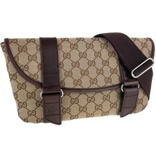 Bolsa de cintura GUCCI GG tecido de lona tecido de couro bege marrom 3414 comprar usado  Enviando para Brazil