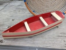 Prateleira vintage feita à mão 20 polegadas decoração barco madeira meados do século vermelha + branca creme  comprar usado  Enviando para Brazil
