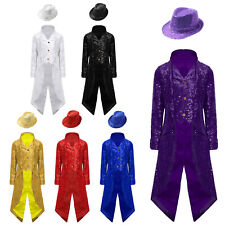 Usado, Blazer de casamento infantil masculino tailcoat com chapéu jaqueta brilhante frente aberta vestido casaco comprar usado  Enviando para Brazil