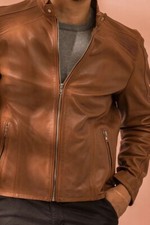 NOVA Jaqueta Masculina Couro de Cordeiro Real Feita à Mão Elegante Nova Motociclista comprar usado  Enviando para Brazil