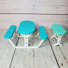 Usado, MESA DE PIQUENIQUE BARBIE 1989 Vintage Conjunto 2 Móveis Externos Azul Aqua Branco Azul-petróleo comprar usado  Enviando para Brazil