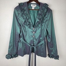 Jaqueta Nubiano Blazer Verde Esmeralda Joia Botões Babados Tafetá Tamanho 16 Classy , usado comprar usado  Enviando para Brazil