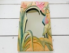 Espelho vintage esculpido à mão moldura de madeira pássaro flores tropicais design colorido comprar usado  Enviando para Brazil