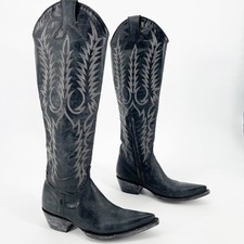 Bota de cowgirl ocidental Old Gringo couro preto Mayra biqueira pontiaguda no joelho tamanho 5 comprar usado  Enviando para Brazil