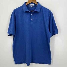Camisa polo masculina Peter Millar L azul bolinhas manga curta golfe pima algodão seda, usado comprar usado  Enviando para Brazil