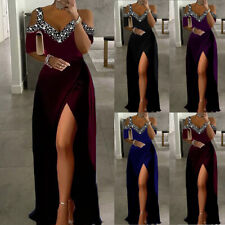 Vestido de noite sexy feminino fora do ombro gola V coquetel vestido longo dividido EUA, usado comprar usado  Enviando para Brazil