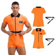 Macacão masculino com zíper frontal para festa de Halloween fantasia de papel prisioneiro + cinto comprar usado  Enviando para Brazil
