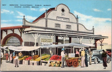 Usado, Cartão postal de linho c1940s Ciudad Juarez, MÉXICO "MERCADO CHUAHTEMOC mercado público" comprar usado  Enviando para Brazil