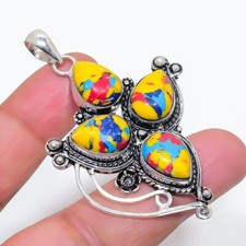 Pingente de prata esterlina 925 feito à mão com pedra preciosa de jaspe em mosaico tamanho 2,5" comprar usado  Enviando para Brazil