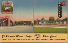 Cartão postal Rock Springs, Wyoming EL RANCHO MOTOR LODGE / Rose Court Motel Hwy 30 comprar usado  Enviando para Brazil