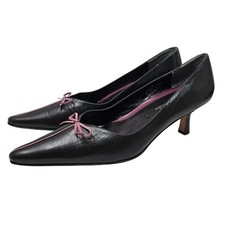 Vintage Y2K 10 Couro Marrom Biqueira Pontiaguda Salto Gatinho Rosa Laço Preppy Escritório comprar usado  Enviando para Brazil