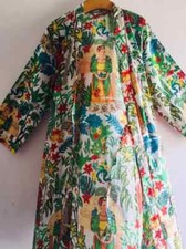 Kimono largo de algodón con estampado Frida Kahlo, bata de baño vintage hecha a mano india segunda mano  Embacar hacia Mexico