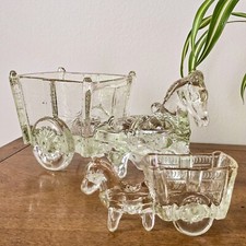 Conjunto de 2 peças vintage Jeannette vidro prensado cavalo e carrinho - plantador/prato de vidro transparente comprar usado  Enviando para Brazil