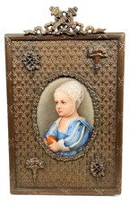 Usado, Placa de porcelana nobre real antiga pintura de retrato em miniatura moldura Ormolu 7" comprar usado  Enviando para Brazil
