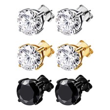 Brincos femininos masculinos de aço inoxidável com zircônia cúbica 8 mm redondos CZ comprar usado  Enviando para Brazil