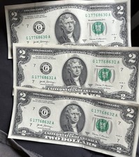 Notas sequenciais de US$ 2 notas de dólar série 2017A não circuladas comprar usado  Enviando para Brazil